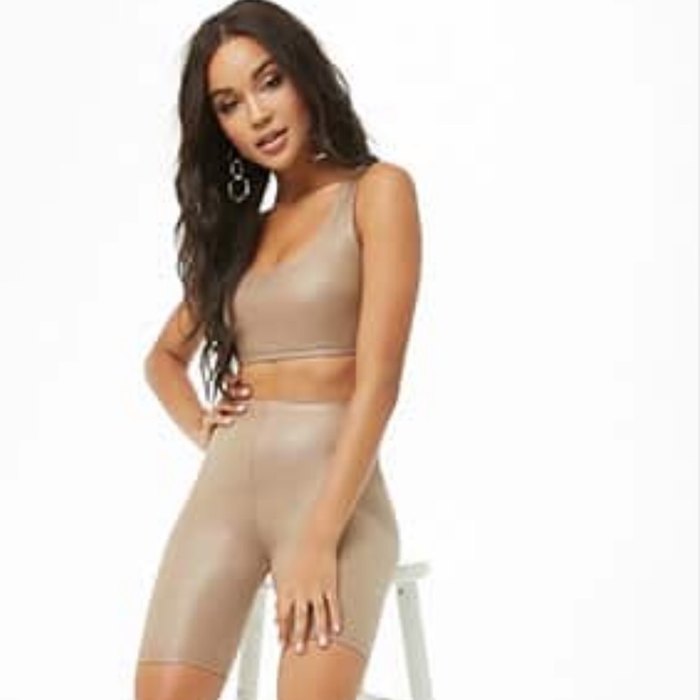 Faux Leather Crop Top & Biker Shorts Set